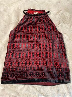 Max Studio Red and Black Velvet Burnout Halter Camisole